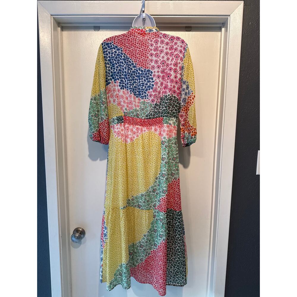 Vilagallo Patchwork Floral Cotton Lined Midi Dress with Ruffle Collar EU 40 VGUC - Picture 3 of 6